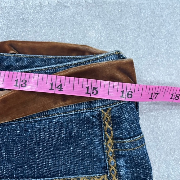 [8]VTG Telluride Women's Blue Jeans with Brown velvet Belt Flare - Picture 3 of 8